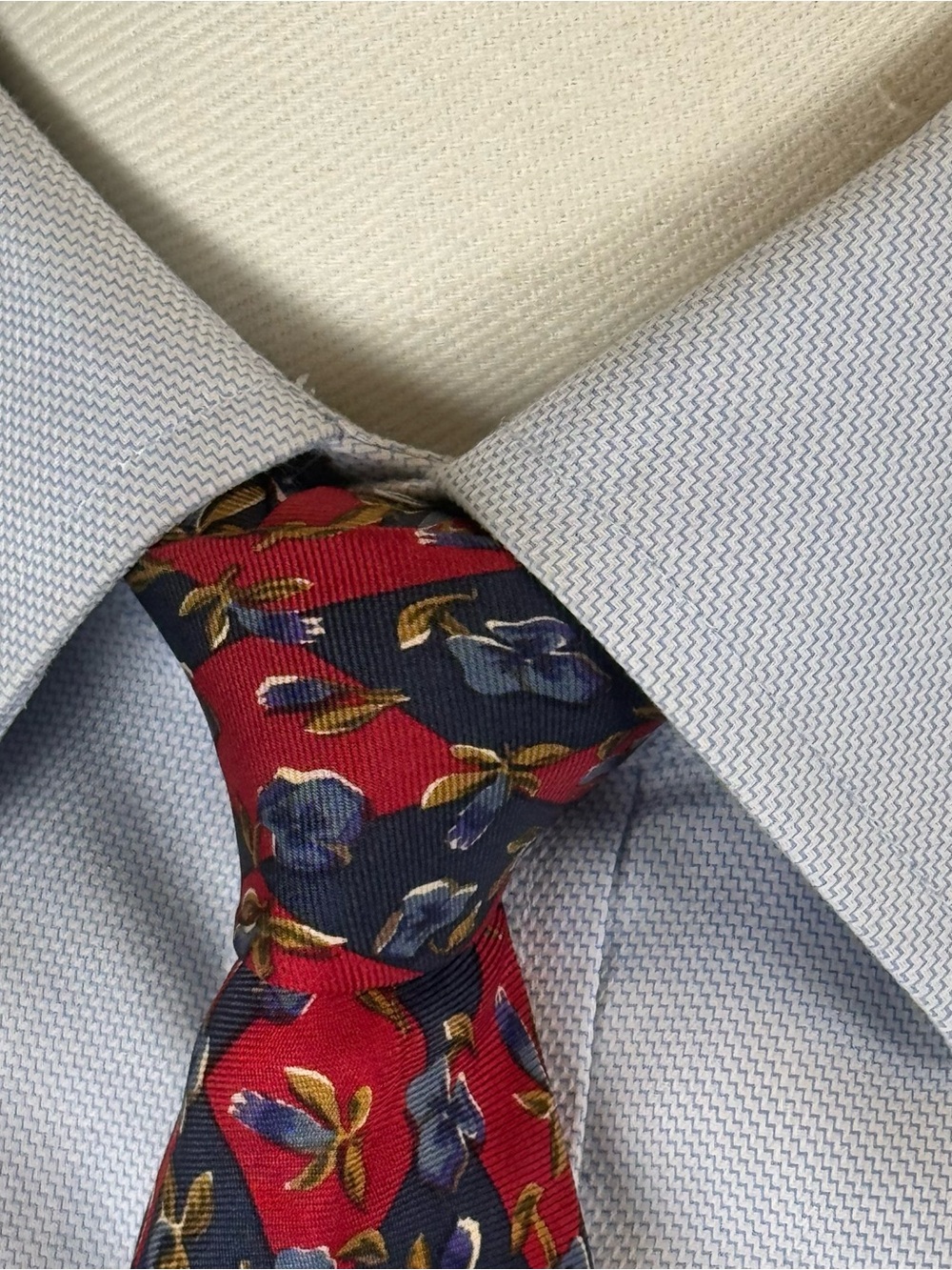 Brooks Brothers Men’s Necktie Red Silk Tie with Navy and Blue Floral Motif